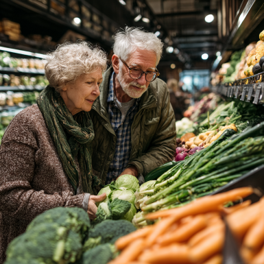 Senior fericit planificând mesele cu MealKnow